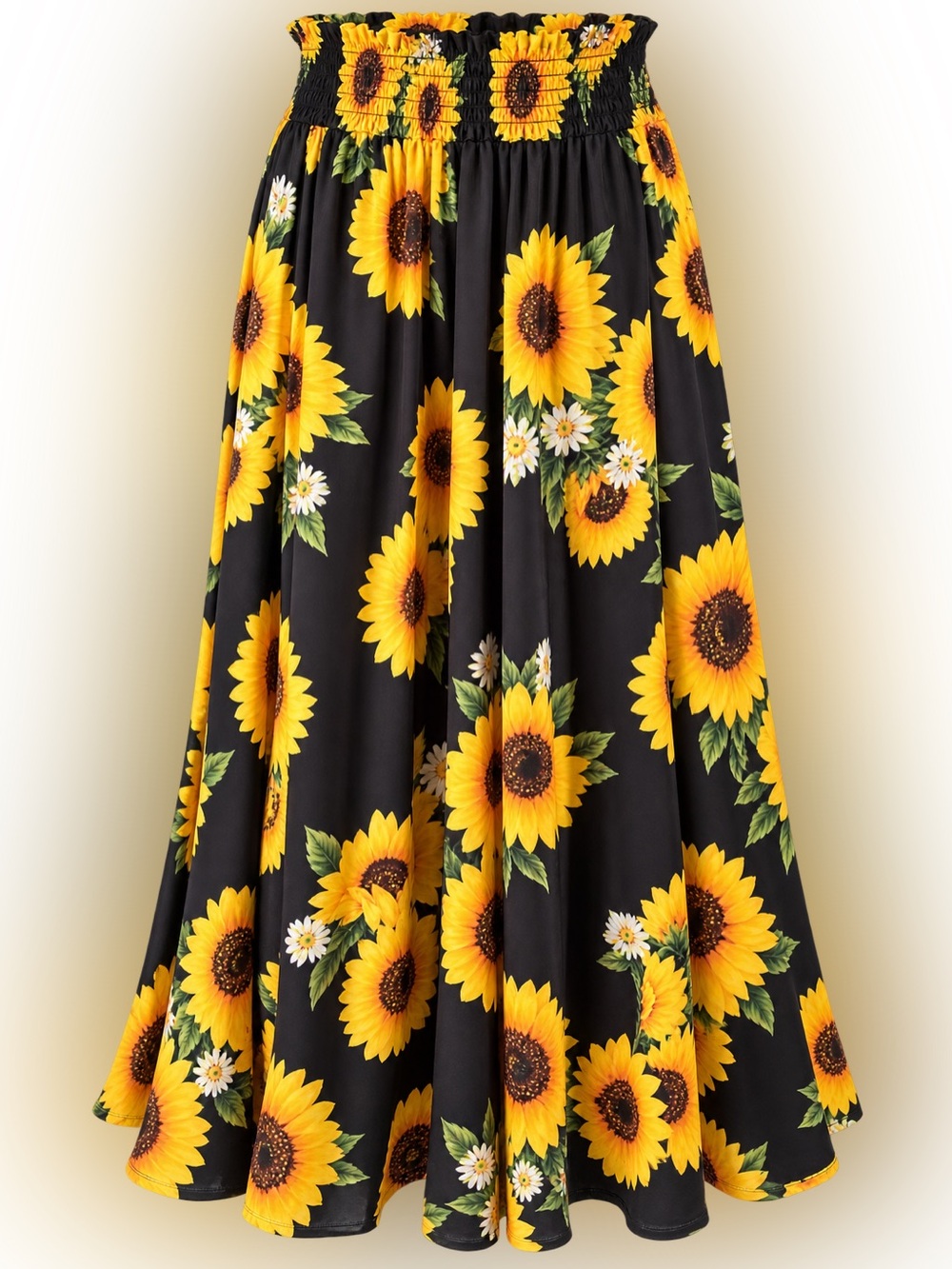 Sunflower Print Maxi Skirt - Black & Yellow